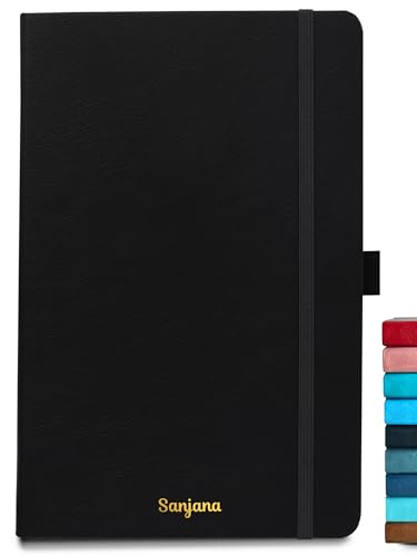 Image of Doodle Personalized A5 Executive Hard Bound PU leather Notebook Diary for Men Women | Executive Professional Office Diary with Elastic Band, Ribbon Bookmark & Pen Loop | 160 pages of 80 gsm | For Corporate and Personal use - Black