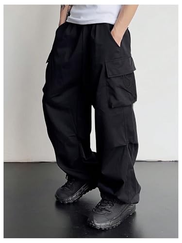 GORGLITTER Boy's Pants Baggy Cargo Wide Leg Pants Casual Y2K Flap Pocket Side Elastic Waist Loose Trousers 8-16Y4