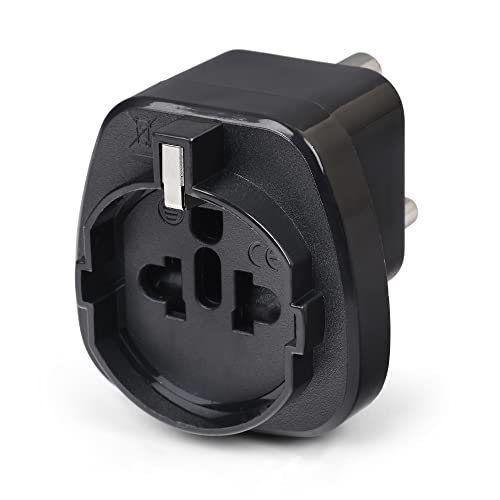 Image of Orei European (Schuko) to India Pin Plug Adapter - Convert European Type E /F Input to India Type D Three Prong Output Connection - Heavy Duty - Black Color (1 Pack)