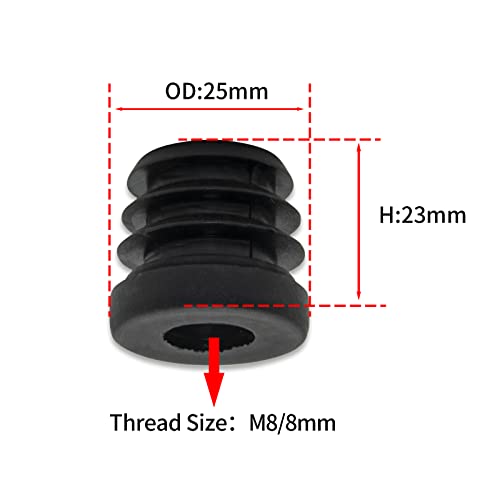 Image of Flyshop Black M8 Threaded Plastic Plugs Round Tube End Caps Tubing Plugs Inserts Furniture Glider 25 mm, 1 inch Diameter 4 Pcs