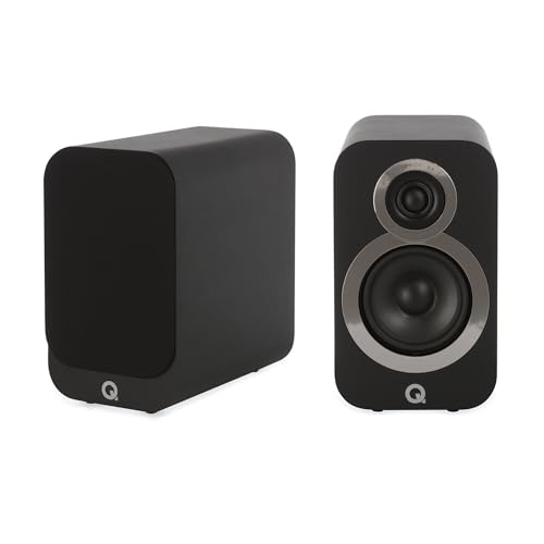 Q ACOUSTICS 3010i Compact Bookshelf Speakers Pair Carbon Black - Featuring 2-way Reflex Enclosure Type, 100mm (4) Bass Driver, and 22mm (0.9) Tweeter - Stereo Hifi/Passive