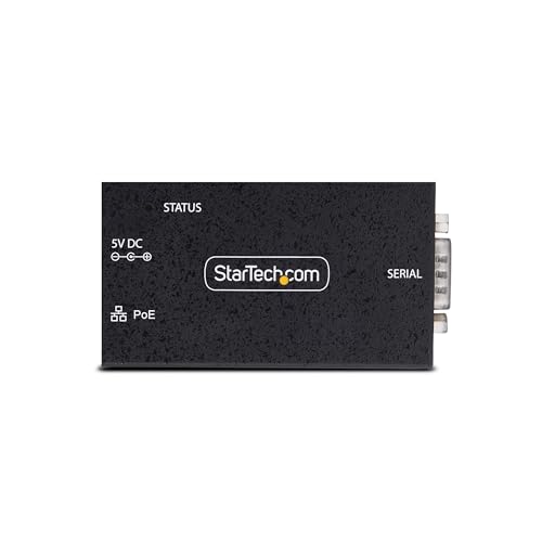 Image of StarTech.com 1-Port Serial to Ethernet Adapter, 802.3af PoE Powered Serial Device Server, Wall /DIN Rail, LAN to DB9 Converter, TAA