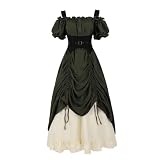 Nuoqi Renaissance Costume Women Medieval Steampunk Dress Off Shoulder Pirate Ren Faire Dress Green, XXL