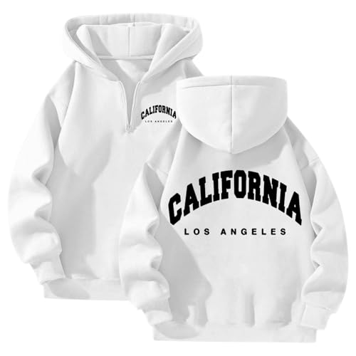 Generisch 2025 Sudadera con capucha casual para mujer con cremallera, estampado de lazo, sudadera con capucha para el uso diario en primavera, invierno, sencilla, para mujer, Blanco, L