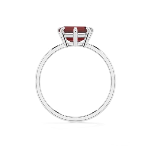 Natural Garnet Emerald-Cut Solitaire Rings for Women in Silver/Gold, January Birthstone Jewelry Gifts for Her Birthday, Engagement, Anniversary, Wedding, Christmas, Mothers Day, Valentines4