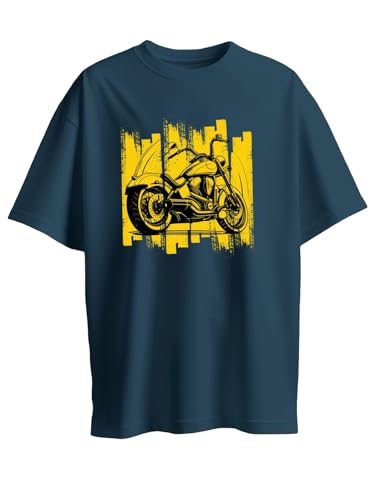 Image of T-Shirt for Men - 100% Cotton Ladakh Motorcycle Rider Half Sleeve Round Neck Graphic Print | Regular & Oversized Fit | 180 /220 GSM | S-5XL | Black, Navy Blue, Olive, Red, White