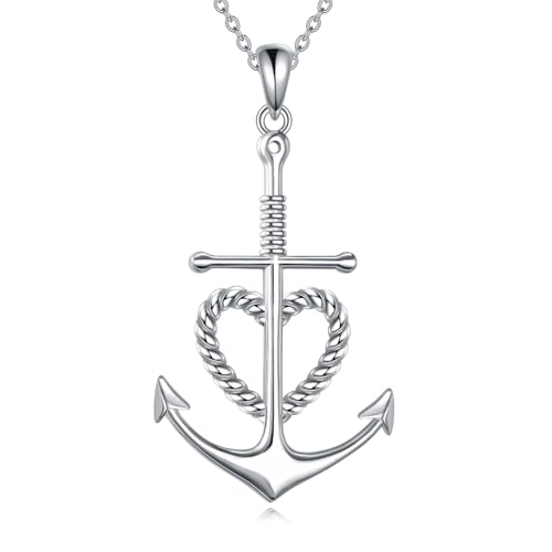 Anchor Necklace Sterling Silver Faith Hope Charity Pendant Heart Cross Anchor Jewelry Birthday Gifts for Women Men - Main Image