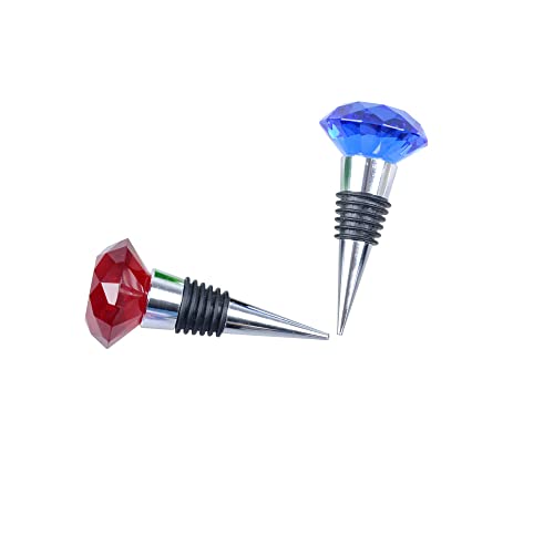 Wine Stopers Beverage Bottle Stoppers Red Blue Diamond Wine Corks Wine Decorative Stoppers Crystal Wine Corks For Home Kitchen Bar Independence Day Decorations Birthday Party Gift Art Supplies 2 Pack #TOP1