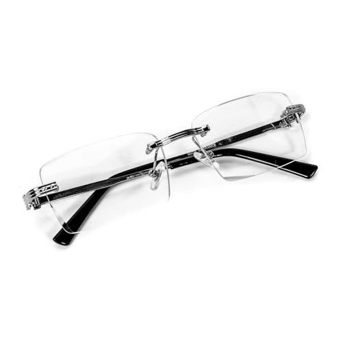 Image of Elegant Rectangle Silver Vintage Retro Metal Wire Frame Rimless Square Clear Lens Eyeglasses Hip Hop Glasses For Men Women