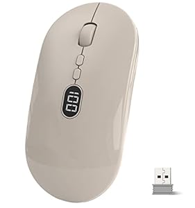 Draadloze Muis Oplaadbare met Power Display-Scherm, Stille Slanke Draadloze Muis, Geluidloze Klik Ultralicht Mini Wireless Muis met 2.4G USB Ontvanger, 1600 DPI voor PC Tablet Laptop Mac - Milk Tea