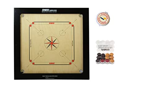 Image of Synco Tournament Full Size Carrom Board with Wooden Coins and Professional Striker 15g (Champion Genius 16mm)
