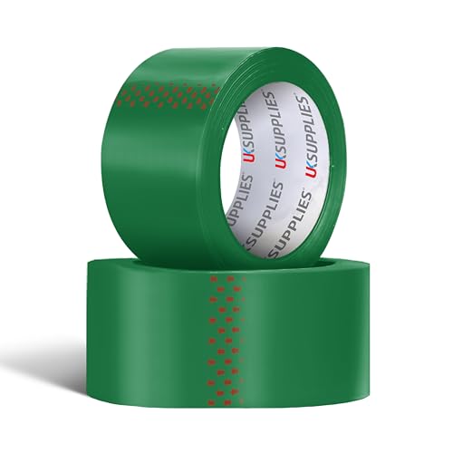 Image of UK SUPPLIES LIMITED LOW NOISE Premium Green Packaging Tape (All Packs & Colors) 48MM X 66M Strong Secure Sticky Adhesive Durable Parcel Sealing Tape for Packing Boxes & Moving Houses (Pack of 2)