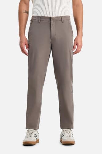 Image of SNITCH Men Trousers Casual Wear | Regular Fit Mid Rise Straight Leg Solid Pattern | Durable Polyester & Plain Weave Fabric for Daily Use & Office Outings