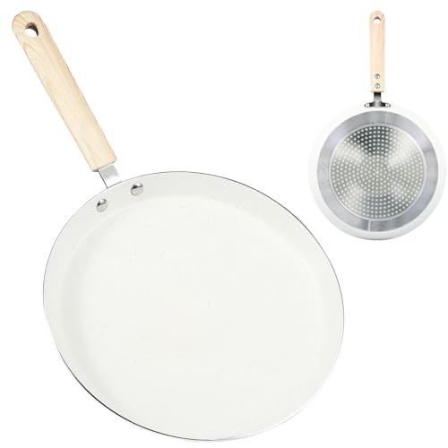 US 10inch Crepe Pan with Wood Handle Nonstick Frying Pan for Stove Top Lightweight Crepe Maker Pan Pancake Flat Pan Healthy Skillet Fry Pan Even Heat Conduction Tortillas Griddle Pan for Cooking