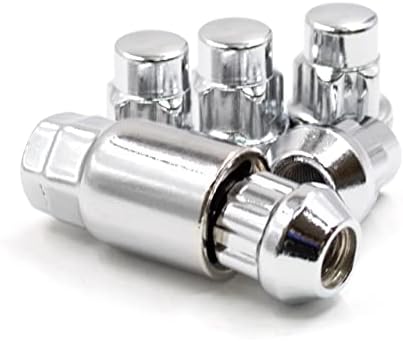 Wheel Accessories Parts 5 Locks + Key 1/2" Thread Closed End Bulge 1.38" Long Locking Wheel Lug Nuts Lock Chrome Dual Hex Key 13/16" and 3/4" Fits Mosts Jeep 1985 to 2018