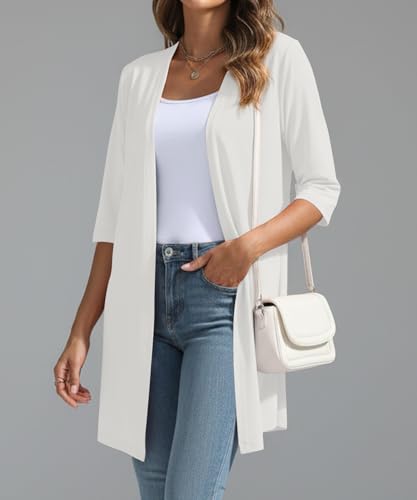 Image of YSYOKOW Lightweight Cardigans for Women 3 /4 Sleeve Long Open Front | Cardigan sweaters for women lightweight, summer cardigans for women lightweight, long cardigans for women trendy, dressy