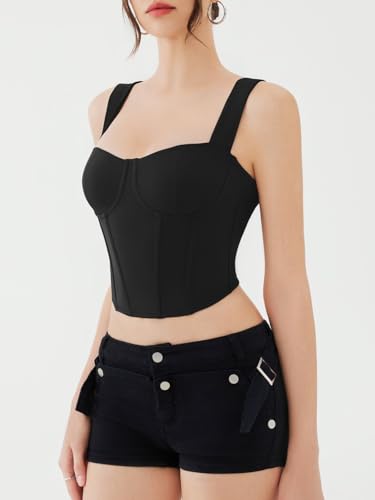 REORIA Womens Sleeveless Sweetheart Neck Bustier Corset Back Zipper Y2K Going Out Crop Tops 2025 Trendy4