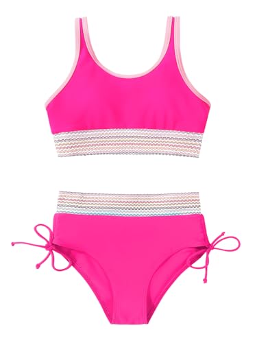 Image of Teen Girls Swimsuit Two-Piece Bikini Set Adjustable Shoulder Straps Bathing Suit Kid Athletic Swimwear with Chest Pad