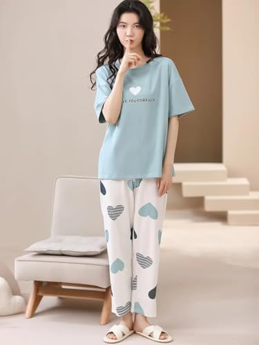 Image of Louis Luxe Womens Korean Night Dress|| Full Pyjama Set || Korean Nightsuit || Women Nightwear ||Round Neck Full Sleeve Nightsuit || Loungewear || Everyday Nightdress (ND-15)