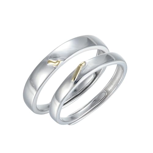 Bagues de couple en argent sterling S925 avec anneau réglable simple