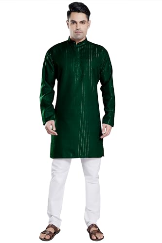 Image of DIVISIVE Men's Self Zari Line Cotton Blend Slim Fit Kurta Pyjama Set