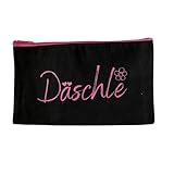 Däschle Kosmetiktasche, Organizer für Make-Up, Schwarz mit Rosa Schriftzug, Stofftasche schwäbisches Geschenk Geschenk Frau