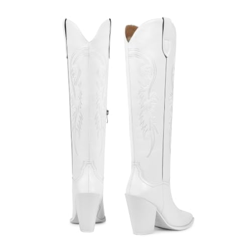 Image of Knee High Cowboy Boots for Women, Comfortable and Fashion | Classic Western Style, Stable Chunky Heel, Side Zipper, Pointed Toe, Non-slip Sole, Versastile Concert Party Rodeo Boots