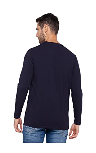 Image of Spykar Henley Neck Full Sleeve Orange Solid T-Shirt for Men
