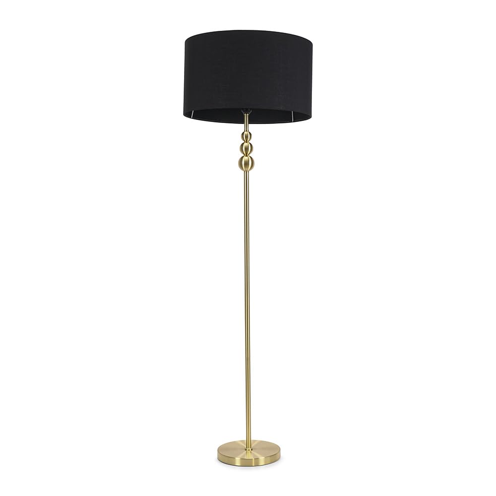 ValueLights | Gold Stacked Ball Single Stem Standing Floor Lamp with Black Drum Shade | Floor Lamps & Torchieres, Home Décor & Improvement Essential | Includes Bulb