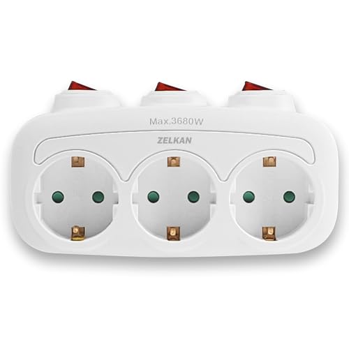 Steckdosenleiste mit 3 horizontalen Steckdosen mit 3 einzelne Schalter - Steckdosenadapter mit Mehrfachstecker für die Wand - Mehrfachsteckdose ohne Kabel - Weiß