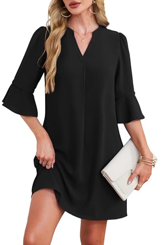 RUMIA Summer Dresses for Women 2025 V Neck Ruffle Short Sleeve Loose Casual Dress with Pockets3