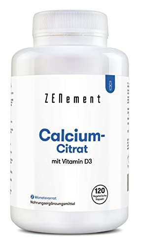 Calciumcitrat, mit Vitamin D3, 120 Kapseln | Um einem niedrigen Kalzium-Spiegel im Blut entgegenzuwirken | Keine Zusatzstoffe, keine Allergene, GMO-frei | Zenement Calciumcitrat, mit Vitamin D3, 120 Kapseln | Um einem niedrigen Kalzium-Spiegel im Blut entgegenzuwirken | Keine Zusatzstoffe, keine Allergene, GMO-frei | Zenement