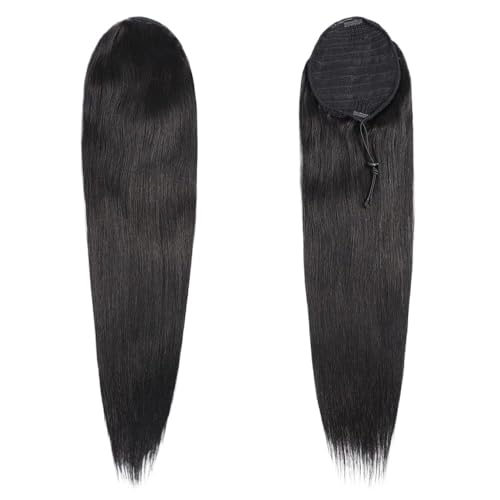 Coleta Postiza Cordón recto de la cola de caballo del cabello humano, pelos brasileños de la extensión de las colas de caballo for las mujeres, negro natural ponytail extension(16 inch)