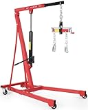 Hydraulic Engine Hoist with Lever, 1.5 Ton (3000 LBS) Capacity Shop Crane with Telescopic Boom & 4 Swivel Casters, Cherry Picker Lift for Home Garage, Auto Repair, and Warehouse Use, Heavy-Duty, Red