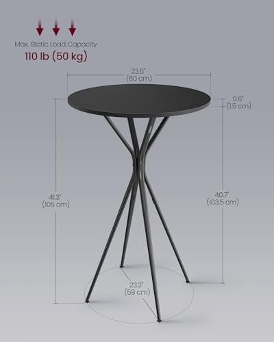 Image of VASAGLE Bar Table, Round Cocktail High Top Pub Bistro Table for Events Party, Kitchen Dining, Home Bar, 23.6 x 23.6 x 41.3 Inches, Sturdy Metal Frame, Modern Style, Easy to Assemble, Black