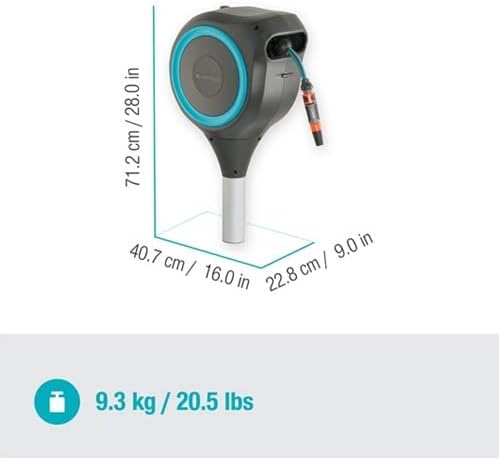 Miniatura 13 de Carrete de manguera retráctil automático de 66 pies con estaca de metal de Gardena, estándar, turquesa, 18614-20.