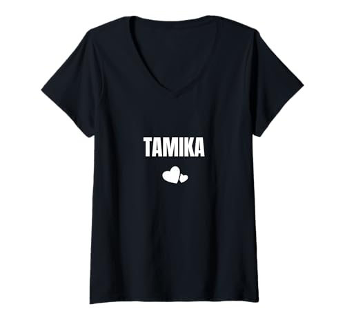 Damen Tamika Vorname Geburtstag Niedliches Herz T-Shirt mit V-Ausschnitt