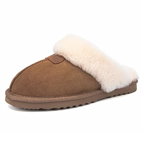 FUZZYFOAMS Genuine Australian Sheepskin Women Slippers Memory Foam Shearling Slipper Water Resistant Warm and Fluffy Indoor Outdoor House Shoes