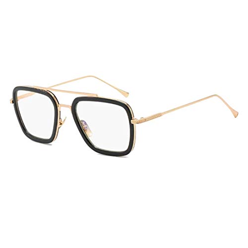 Image of Blue Light Blocking Blue Cut Zero Power anti-glare Rectangular Eyeglasses, Tony Stark Frame for Eye Protection from UV by Computer /Tablet /Laptop /Mobile (GOLD)(TONY GOLD CLR BLUE CUT BZ)