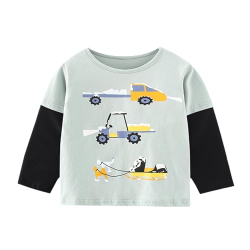 Little Bitty Boys Long Sleeve T Shirts Three Car Patterns Black and Mint Green Color Combo 2-8Y