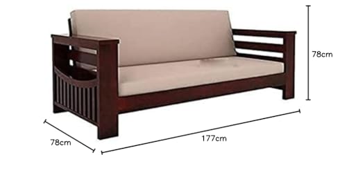 Image of Solid Wood 3 Seater Sofa Set for Living Room | Sofa Set for Living Room Furniture | Wooden 3 Seater Sofa Set for Living Room | Teak Wood Sofa Set (Brown, Walnut Finish)