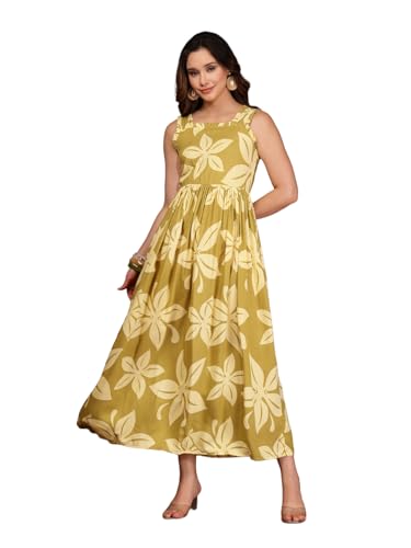 Image of New Rayon Printed Flared Maxi Dress for Women & Girl's | Women Flared Dress