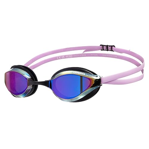 ARENA Python Racing-Schwimmbrille für Damen und Herren, Anti-Beschlag, verspiegelte Gläser, maximaler Komfort, Doppelriemen, Violett/Schwarz/Violett