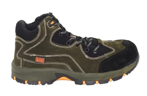 Image of BLACK+DECKER High Ankle Black Leather Safety Shoes for Men | Double Density | Fiber Toe | Antistatic & Antislip | BXWB0166IN