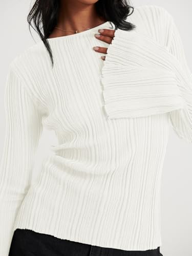 Image of Cicy Bell Womens Bell Long Sleeve Tops Going Out Knitted Fall Pullover Lightweight Sweater Shirts