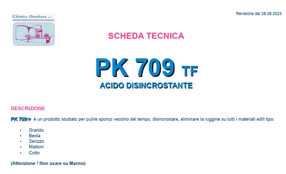 PK 709 TF Disincrostante Professionale per Granito, Beola, Serizzo, Mattoni e Cotto, 1 Litro Made in ITALY