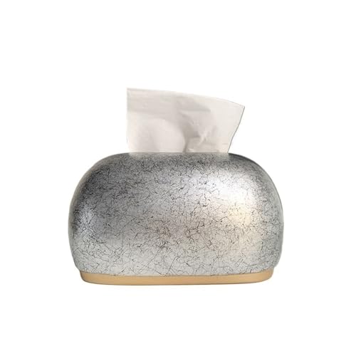 装飾ティッシュボックス ティッシュボックス セラミック 丸型 正方形 家庭用 リビングルーム 引き出しボックス(Silver)