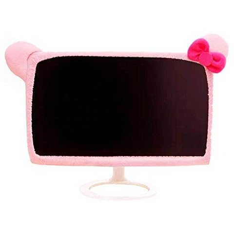 LINXTAR 20''-29'' Computer Monitor Cover with Cat Ear Design Furry Kawaii Pink Monitor Dust Cover Elastic Dustproof Christmas Gift for PC Tablet TV Cover
