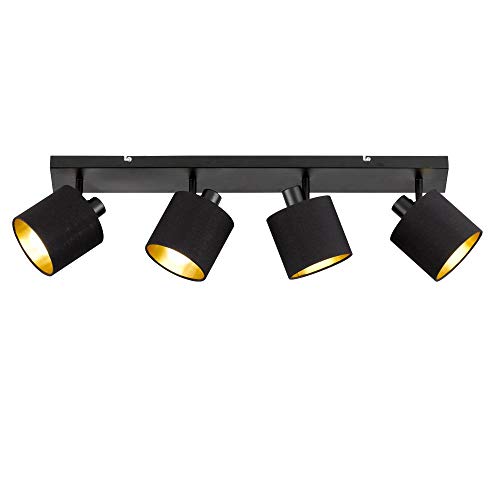 Reality Leuchten Tommy R80334079 Spotbalken, Metall Schwarz Matt, Stoffschirm Goldfarbig Reality Leuchten Tommy R80334079 Spotbalken, Metall Schwarz Matt, Stoffschirm Goldfarbig