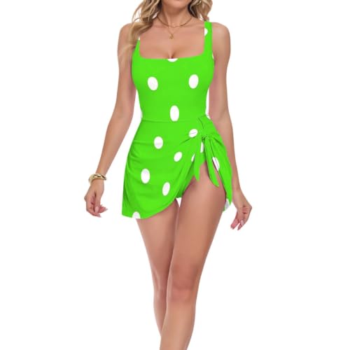 Maillot de bain gainant une pièce vert fluo à pois pour femme